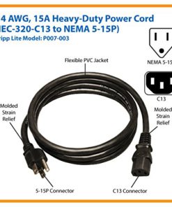 Tripp Lite Heavy Duty Computer Power Cord, 15A, 14AWG (NEMA 5-15P to IEC-320-C13), 3-ft. (P007-003),Black 3-feet 8 51uBrAsESL