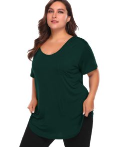 BELAROI Women Plus Size V-Neck Tunic Tops Loose T Shirt with Pocket Dark Green 2X 8 51wno7XH VL