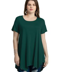 Alternative view of LARACE Short Sleeve Shirts for Womens Plus Size Tops Casual Summer Clothes Asymmetrical Tunic Blouses Dark Green 1X