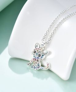 luomart Girls Cat Birthstone Necklaces Jewelry,Silver Plated Kitty Dog Pendant Gifts Set for Women Boys Men Rainbow Cat 5 61Q9hFaKmaS
