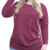 VISLILY Women's Plus Size Buttons Decor Tunic Tops Causal Long Sleeve Blouse Shirts 02_wine Red 22 Plus