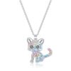 luomart Girls Cat Birthstone Necklaces Jewelry,Silver Plated Kitty Dog Pendant Gifts Set for Women Boys Men Rainbow Cat 9 61c5KhMGHrS
