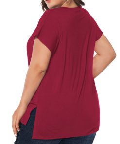 Florboom Plus Size Womens Clothes Long/Short Sleeve V Neck Tops Casual Loose Fit Basics High Low T Shirts 4X-Large A-burgundy 4 61iQSJMnX L