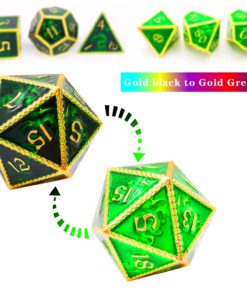 Alternative view of HAOMEJA Color Changing Temperature Metal Dragons DND dice Set D&D dice Set Role Playing Dice Apply to Dungeons and Dragons Black Transition Green W Black Green