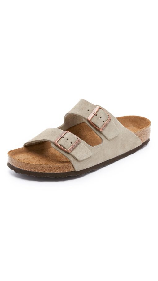 Birkenstock Men's Amalfi Leather Soft Footbed Arizona Sandals 5-5.5 Taupe Suede