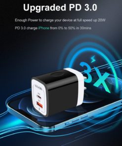 Alternative view of 3Pack USB Type C Charger, Dual Port USB-C Wall Plug 20W PD & QC3.0 USB A Fast Charging Block for Samsung Galaxy S23 S22 S21/S21+/S21 Ultra/S20/S20+/Note 20 Ultra/10, iPhone 15 14 USBC Brick Power Box Black-White