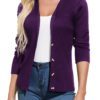 GRACE KARIN Women's Button Down Vee Neck Long Sleeve Rib Knit Cardigan Sweaters Large Dark Purple