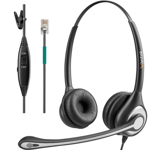 Wantek Corded Telephone Headset Dual w/Noise Canceling Mic Compatible with Avaya Aastra Allworx Adtran Alcatel Lucent AltiGen Digium Gigaset InterTel Mitel Plantronics Landline Deskphones(F602S1) Binaural F602S1