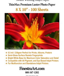 8" X 10" ThinMax Premium Luster Inkjet Photo Paper - 100 Sheets