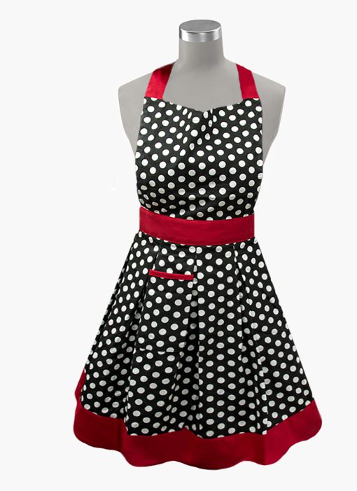 Kovot Womens Kitchen Apron | 100% Cotton Made in India Black/White Polka Dot