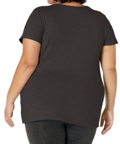 Just My Size Women's Short Sleeve Shirred V-Neck Tee 2X Black 3 81ENXoW9P1L