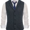 PJ PAUL JONES Mens Western Herringbone Suit Vest Tweed Wool Blend Slim Fit Waistcoat X-Large A-navy Blue 4 81GjZ0rBi L 1