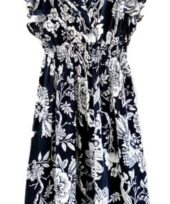 Vibrant V-Neck Knee Length Dress - Assorted Styles Plus & Regular Sizes 1X Vintage Black Floral