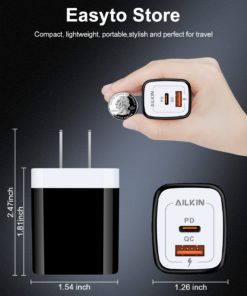 3Pack USB Type C Charger, Dual Port USB-C Wall Plug 20W PD & QC3.0 USB A Fast Charging Block for Samsung Galaxy S23 S22 S21/S21+/S21 Ultra/S20/S20+/Note 20 Ultra/10, iPhone 15 14 USBC Brick Power Box Black-White 10 81Xw28yiE9L