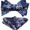 HISDERN Bow Ties for Men Floral Bowties Mens Self Tie Bow Tie Handkerchief Jacquard Woven Bowtie Pocket Square Set A-02 Navy Blue Floral 48 81syvSM3p3L