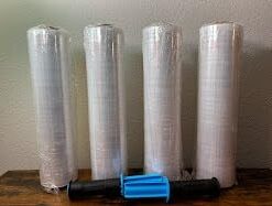 Stretch Film, PANDRI 4 Rolls Stretch Wrap with Handles Industrial Strength, Clear Shrink Wrap, Plastic Wrap for Moving Pallet Wrap, 15" x 1200 Ft Per Roll, 60 Ga, 2 Handles 23 215GjNvgkzL
