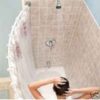 Silver Curved Shower Rod Aluminum Adjustable 29 - 49 inches Hardware Included 16 21M9V9H1zmL