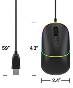 FENISIO Wired Mouse, USB Computer Mouse with Backlit, Ultra Silent Wired Mouse with 6400 DPI, Ergonomic LED Corded Mouse for PC, Laptop, Desktop, MacBook, Windows Black 16 21sZ8zKyWeL