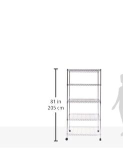 Seville Classics 5-Tier Steel Wire Shelving with Wheels, 30" W x 14" D, Chrome 5-Tier, 30" W x 14" D Silver 33 312nJ9mrghL