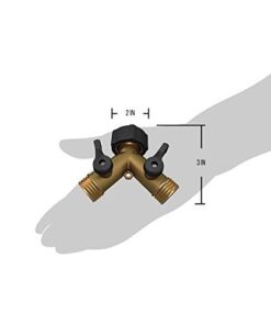 Kasian House Heavy Duty Solid Brass Garden Hose Splitter, Y Valve, 2 Way Connector for Outdoor Faucet, Comfort Grip Handles, 2 Extra Threads (2 units) 2 units 11 31EtkWXfugL