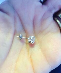 Amazon Essentials Plated Sterling Silver Cubic Zirconia Stud Earrings (Round & Princess) White/Platinum 6.5 mm Round Cut 30 31Jd8 Klr6L