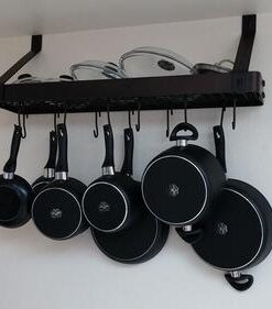 Old Dutch Wall-Mount Bookshelf Pot Rack with Grid & 12 Hooks, Oiled Bronze, 36.25" x 9" x 11.5" 28 31JnAFUSMGL