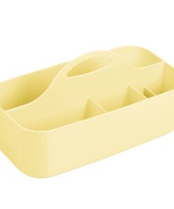 mDesign Plastic Portable Nursery Storage Organizer Caddy Tote - Divided Basket Bin with Handle - Holds Bottles, Spoons, Bibs, Pacifiers, Diapers, Wipes, Baby Lotion - Light Yellow 13 31Jr09S5rGL