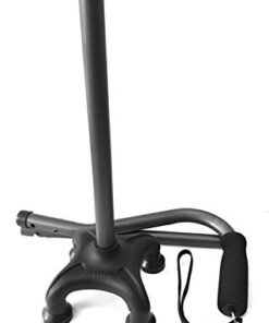 Ez2care Adjustable Folding Quad Cane for Right or Left Hand Use, Lightweight, Self Standing Small Base Walking Stick for Travel and Storage, Four Prongs Collapsible Cane, Metallic Grey 17 31R0kDBhZqL