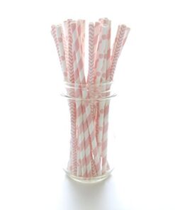 Food With Fashion Baby Girl Pink Baby Shower Straws (25 Pack) - Baby Shower Supplies, Princess Girls Birthday Party Straws, Stripe Chevron & Polka Dot Light Pink Paper Straws 5 31TS4IYH0L