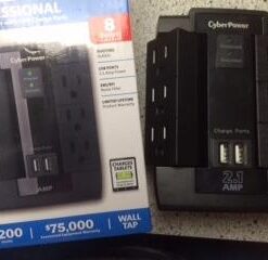 CyberPower CSP600WSU Surge Protector, 1200J/125V, 6 Swivel Outlets, 2 USB Charging Ports, Wall Tap Design, Black 30 31ZhseR46L