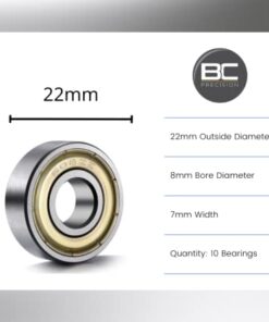 Alternative view of One Hundred (100) 608ZZ 8x22x7 Shielded Greased Miniature Ball Bearings