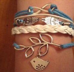 Hithop Vintage Handmade Infinity Silver 8 Owl Leaf Bird Leather Bracelet Wristband 21 31bo7XSe8ZL