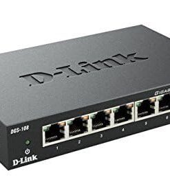 D-Link Ethernet Switch, 8 Port Gigabit Unmanaged Metal Fanless Desktop or Wall Mount Design (DGS-108), Black 8-Port Gigabit Switch 18 31kSAZoInXL