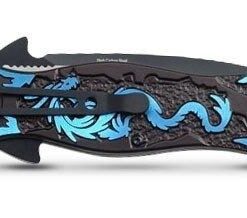 TAC Force TF-707 Series Assisted Opening Folding Knife, Black Half-Serrated Blade, Dragon Handle, 4-1/2-Inch Closed Blue 40 31lLB17EeiL