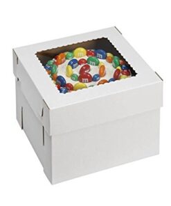 W PACKAGING WPCKB1412 14x14x12 White/Kraft Plain 12" Deep Cake Box W/Window, E-Flute (Pack of 25)