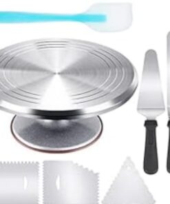 Kootek Aluminium Alloy Revolving Stand 12" Cakes Turntable with 12.7" Angled Frosting, 3 Comb Icing Smoother, Silicone Spatulas Pie Server/Cutter Baking Decorating Tools 32 31qmL sRSiL