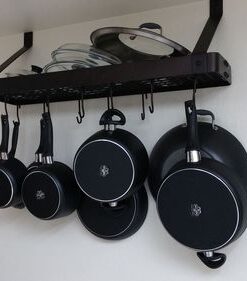 Old Dutch Wall-Mount Bookshelf Pot Rack with Grid & 12 Hooks, Oiled Bronze, 36.25" x 9" x 11.5" 29 31vNGZJSSdL