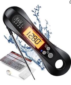 Meat Thermometer Digital, Meat Thermometers for Grilling and Cooking, Waterproof Instant Read Food Thermometer with Accurate Readings, Large LED Backlit Display and Foldable Probe for Kitchen & BBQ Black 46 41 DgwDEy1L