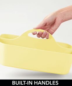 mDesign Plastic Portable Nursery Storage Organizer Caddy Tote - Divided Basket Bin with Handle - Holds Bottles, Spoons, Bibs, Pacifiers, Diapers, Wipes, Baby Lotion - Light Yellow 8 41 zJsa8XNL