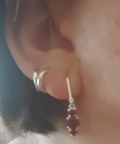 Amazon Collection Sterling Silver Genuine and Created Gemstone Three Stone Birthstone Leverback Dangle Earrings Garnet,January 25 410FWasc6NL