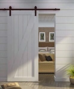 TMS 6.6 FT Country Dark Coffee Steel Sliding Barn Wood Door Hardware Antique 6.6 FT (79") 22 410HU2DrfL