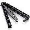 Anlado Balisong Butterfly Knife Trainer Practice with O-ring Latch - Enhanced Version - Black Metal Steel - no Offensive Blade - for Beginner, Children, Butterfly Knives Lover and more
