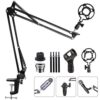 Eastshining Upgraded Adjustable Microphone Suspension Boom Scissor Arm Stand with Shock Mount Mic Clip Holder 3/8'' to 5/8'' Screw Adapter -for Blue Yeti, Snowball & Other Microphones stand with adapter 36 411Nt5pcuWL
