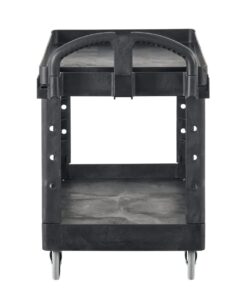 Rubbermaid Commercial Products 2-Shelf Utility/Service Cart, Medium, Lipped Shelves, Ergonomic Handle, 500 Lbs Capacity, for Warehouse/Garage/Cleaning/Manufacturing (FG452088BlA) Black 37 411jCFVQqRL