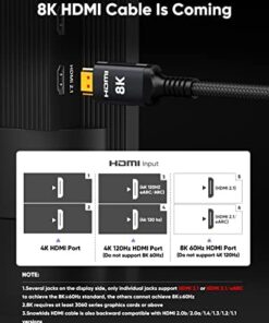 Snowkids 10K 8K HDMI Cable 2.1 10FT/3M 48Gbps, Certified 48Gbps High Speed 3D 8K60 4K120 144Hz Braided HDMI Cord eARC HDR10 HDCP 2.2&2.3 Compatible with Roku TV/PS5/HDTV/Blu-ray Black 10feet 1 30 412RhL6DYkL 1