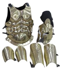 Roman Muscle Armor Set Medieval Cuirass with Spartan Helmet, Leg & Arm Guard - Halloween Gold 13 413WSfRiA8L