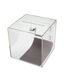 Source One Premium Acrylic Cube Donation Box with Deluxe Rear Open Door and Cam Lock Suggestion Box 8 Inch 8 4149R4YySML