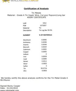 RotoMetals Whole Tin Ingot 99.9+% Pure 9 414KZ0fI1xL
