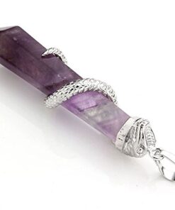 MANIFO Jewelry Copper Snake Wrapped Natural Amethyst Gemstone Energy Healing Crystal Hexagonal Pendant Necklace with Stainless Steel Chain 24" 12 415KL10LBTL