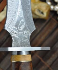 Perkin - Handmade Damascus Hunting Knife - Double Edge Blade 9 415KXozSMTL